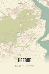 Heerde, Gelderland, Veluwe region vintage street map. Retro Dutch city plan.