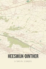 Fototapeta na wymiar Heeswijk-Dinther, Noord-Brabant vintage street map. Retro Dutch city plan.