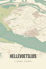 Hellevoetsluis, Zuid-Holland vintage street map. Retro Dutch city plan.