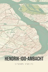 Fototapeta na wymiar Hendrik-Ido-Ambacht, Zuid-Holland vintage street map. Retro Dutch city plan.
