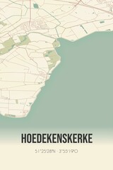 Hoedekenskerke, Zeeland vintage street map. Retro Dutch city plan.