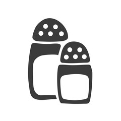 Salt and pepper. Cutlery for eating and cooking. Delicious seasoning ingredient. Black vector icon illustration sketch isolated on white background