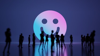Naklejka premium 3d rendering people in front of symbol of emoticons smile on background