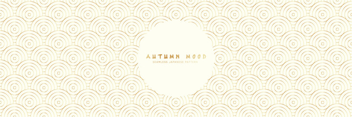 Seamless asian background pattern. Autumn oriental premium design. White and golden abstract geometric wavy lines and curvy waves. Traditional japanese vintage ornament.