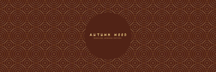 Seamless asian background pattern. Autumn oriental premium design. Brown and gold abstract geometric wavy lines and curvy waves. Traditional japanese vintage ornament.