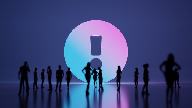 3d rendering people in front of symbol of exclamation circle on background
