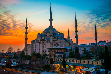 Fototapeta na wymiar Blue Mosque (Sultan Ahmed Mosque) at sunset, Istanbul, Turkey