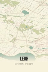 Leur, Gelderland, Rivierenland region vintage street map. Retro Dutch city plan.