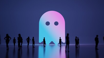 3d rendering people in front of symbol of ghost on background