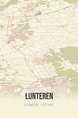 Lunteren, Gelderland, Veluwe region vintage street map. Retro Dutch city plan.