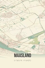 Maasland, Zuid-Holland vintage street map. Retro Dutch city plan.