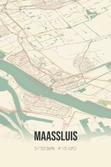 Maassluis, Zuid-Holland vintage street map. Retro Dutch city plan.
