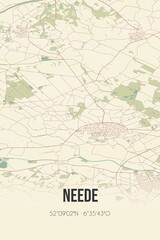 Neede, Gelderland, Achterhoek region vintage street map. Retro Dutch city plan.