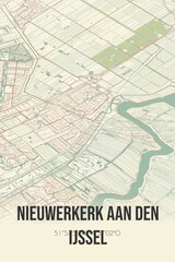 Nieuwerkerk aan den IJssel, Zuid-Holland vintage street map. Retro Dutch city plan.