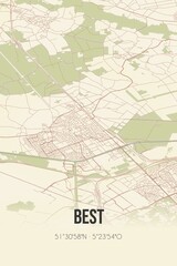 Obraz premium Best, Noord-Brabant vintage street map. Retro Dutch city plan.