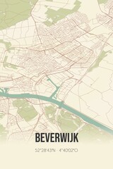 Beverwijk, Noord-Holland vintage street map. Retro Dutch city plan.