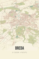 Fototapeta na wymiar Breda, Noord-Brabant vintage street map. Retro Dutch city plan.