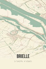 Brielle, Zuid-Holland vintage street map. Retro Dutch city plan.