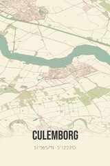Obraz premium Culemborg, Gelderland, Betuwe region vintage street map. Retro Dutch city plan.