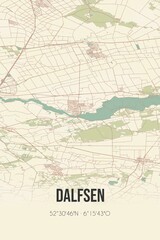 Dalfsen, Overijssel, Ijsselland region vintage street map. Retro Dutch city plan.