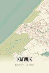 Katwijk, Zuid-Holland, Randstad region vintage street map. Retro Dutch city plan.