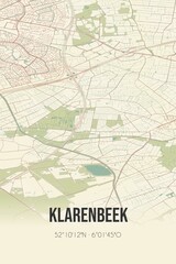 Klarenbeek, Gelderland, Veluwe region vintage street map. Retro Dutch city plan.