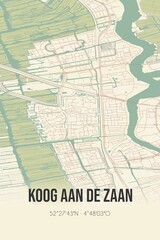 Fototapeta premium Koog aan de Zaan, Noord-Holland, Randstad region vintage street map. Retro Dutch city plan.