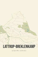Lattrop-Breklenkamp, Overijssel, Twente region vintage street map. Retro Dutch city plan.