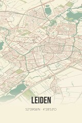 Leiden, Zuid-Holland vintage street map. Retro Dutch city plan.