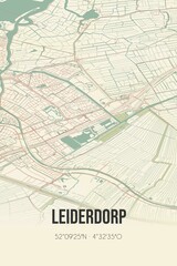 Leiderdorp, Zuid-Holland, Randstad region vintage street map. Retro Dutch city plan.