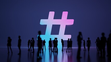 3d rendering people in front of symbol of hashtag on background
