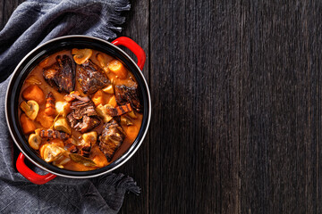 Beef Bourguignon, Beef Burgundy in pot, top view