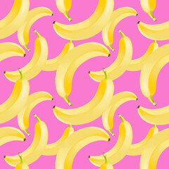 Jolly seamless banana pattern isolated on the pink background. Decorative element and gift wrapping paper.