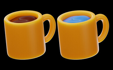 cup of coffee and water food and drink icon 3d rendering on isolated background