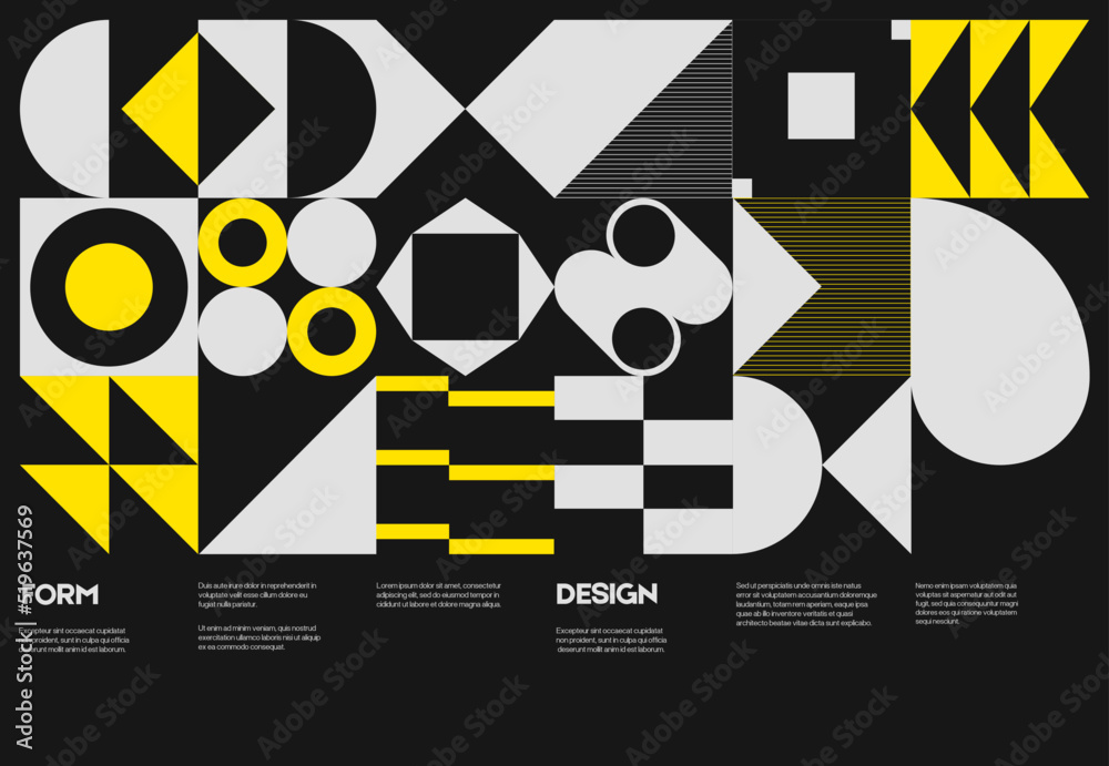 Aufkleber swiss poster design template layout with clean typography and minimal vector pattern with colorful a