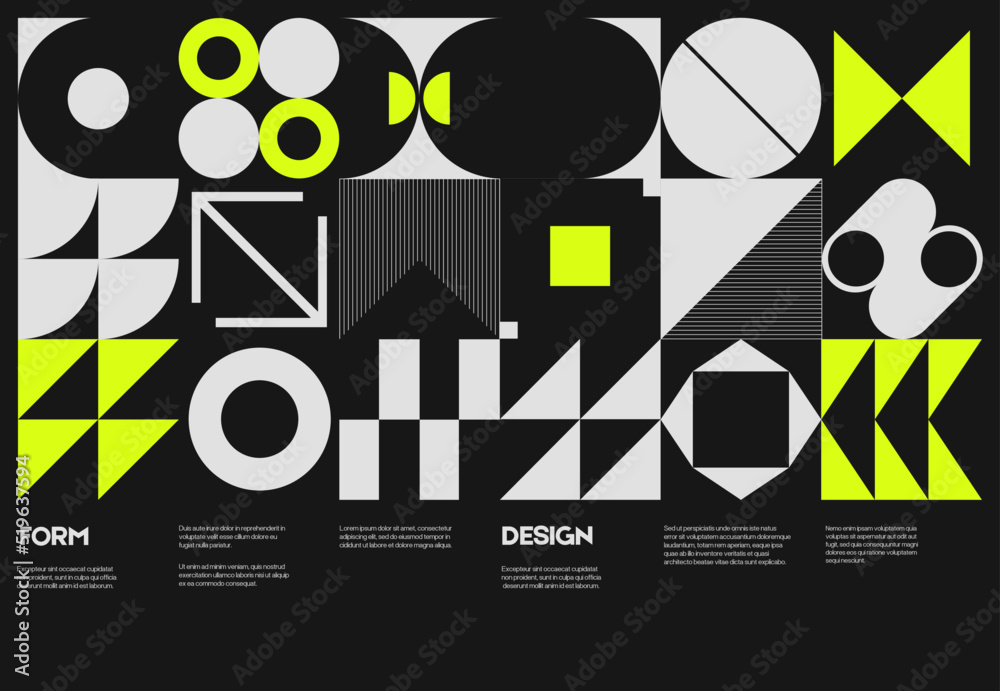 Aufkleber swiss poster design template layout with clean typography and minimal vector pattern with colorful a