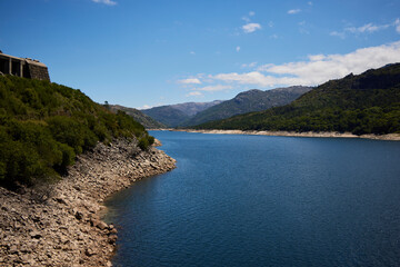 Fototapeta premium Vilarinho (Portugal), June 27, 2022. Vilarinho Reservoir. It is one of several water reserves in the Gerês Natural Park, in the north of the country.