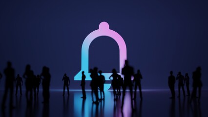 3d rendering people in front of symbol of notifications bell button on background