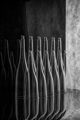 Black-and-white still life with conical figures