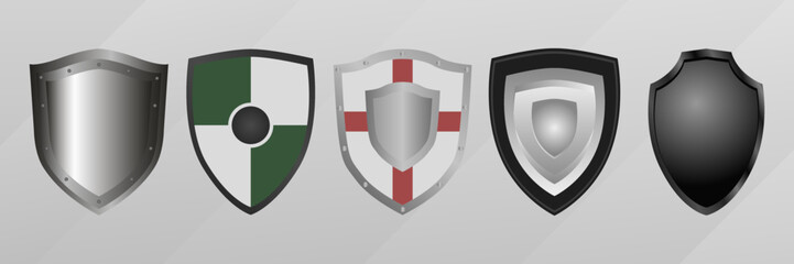 Collection of metal knight shields. Vector