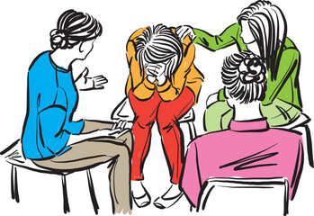 woman in problem talking other women group conversation pain stress vector illustration