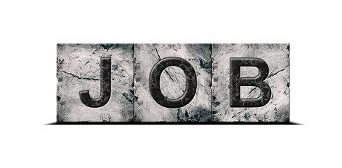 Job, word on an alphabet on stone blocks, isolated on white background.Business.