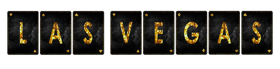 Las Vegas, words, from alphabet on vintage playing cards, isolated on a white background. Casino. Design element. Gambling © vallerato