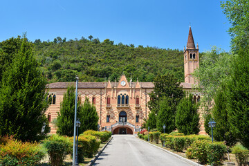 Fototapeta na wymiar Facade of the historic House of hospitality Religious San Marco in Abano Terme