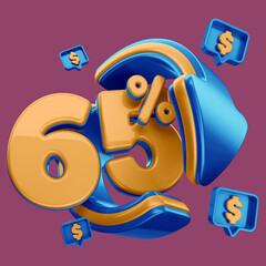 SELO CASHBACK 65% ELEMENTO 3D PARA COMPOSI&Ccedil;&Atilde;O DE VAREJO E PROMO&Ccedil;&Atilde;O