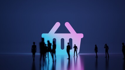 3d rendering people in front of symbol of shopping basket on background