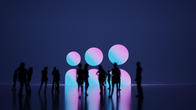 3d rendering people in front of symbol of social myspace on background