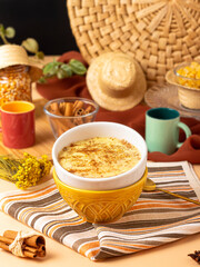 Sweet corn pudding with cinnamon sprinkled on top