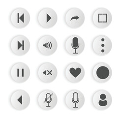 Multimedia video player icon set in Neumorphic style