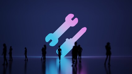 3d rendering people in front of symbol of tools on background